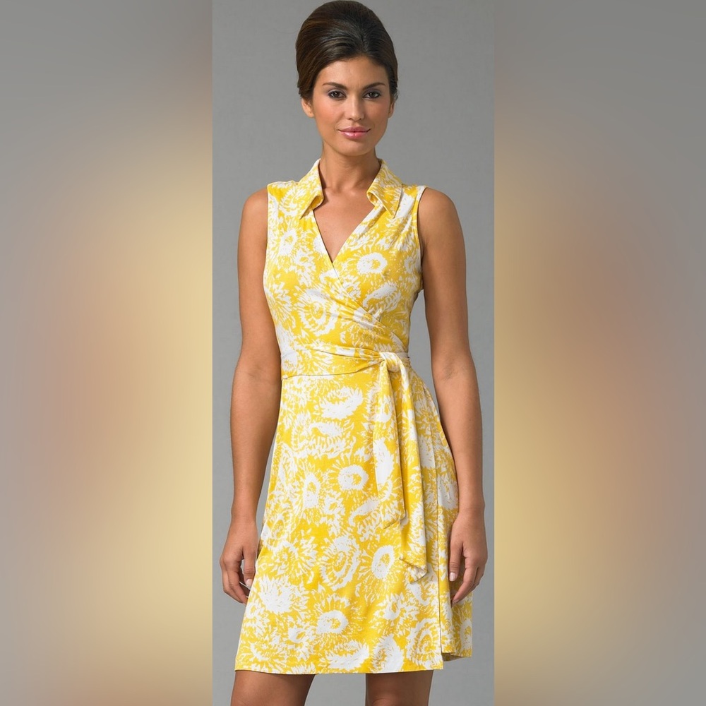 Rare Diane Von Furstenberg Yellow Print Wrap Around 100% Silk Dress - Picture 4 of 11